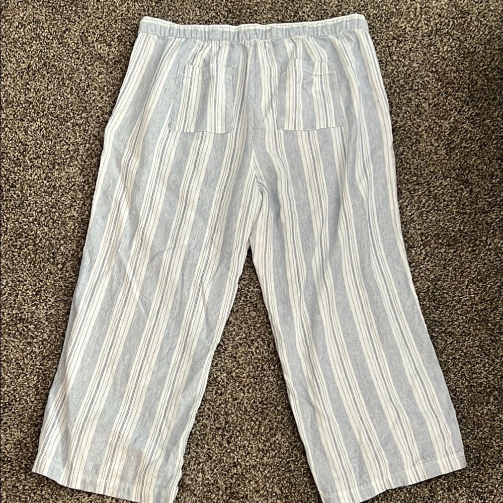GAP Linen Striped Blue Pull On Pants Plus Size XXL - Picture 3 of 9